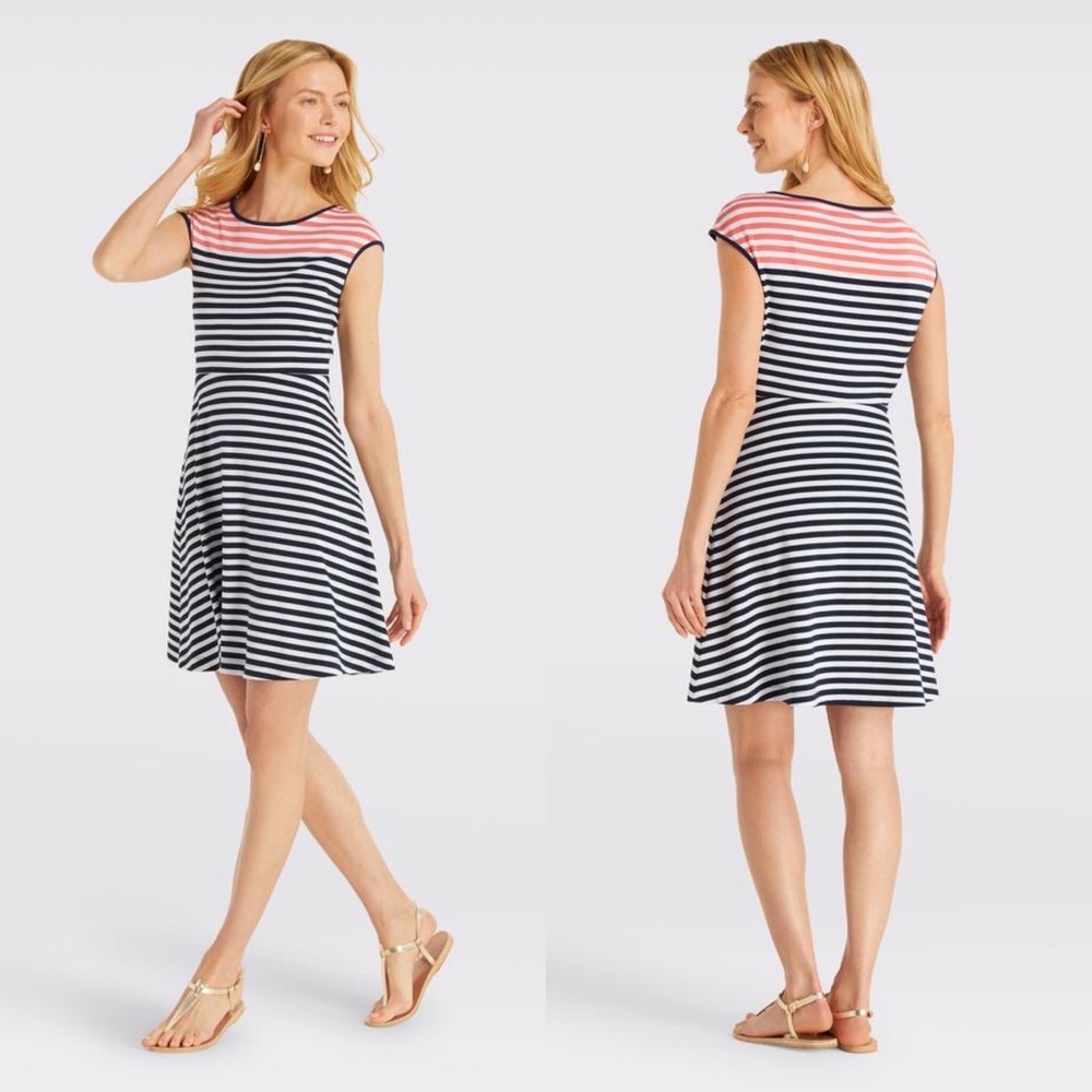 Draper James Navy and Pink Striped Dress